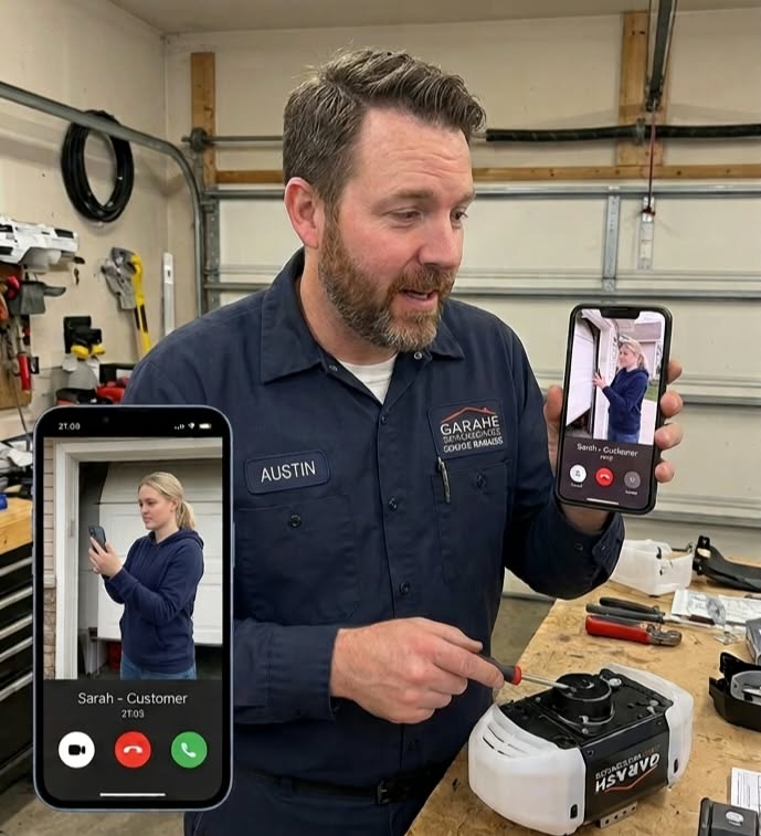 Austin, service manager, on a live video call